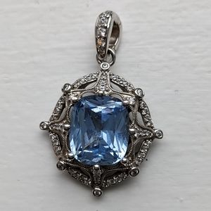 Sterling Silver Pendant, simulated diamonds/blue topaz